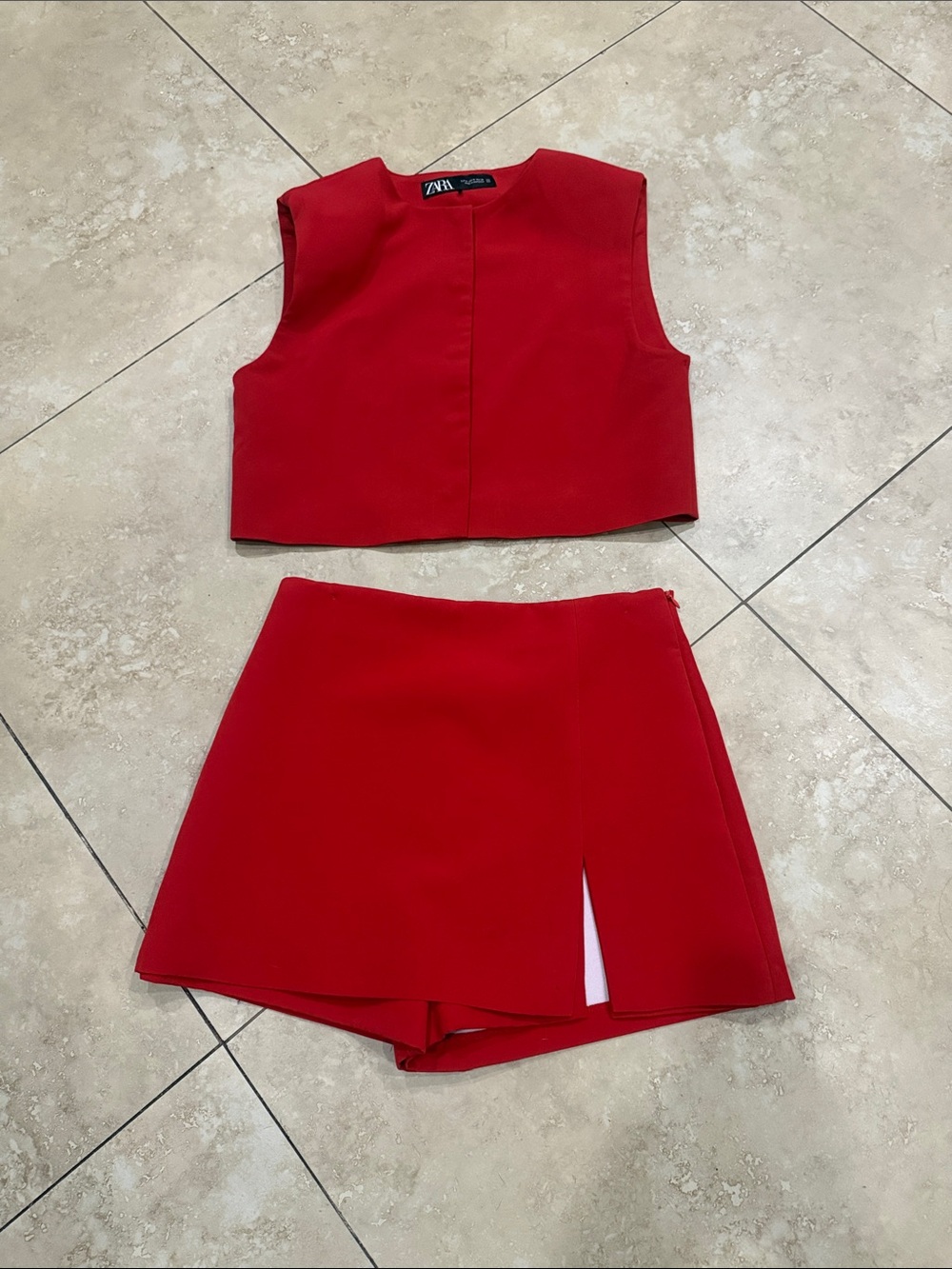 Zara Red Crop Top & Matching Skort Set - Picture 1 of 5